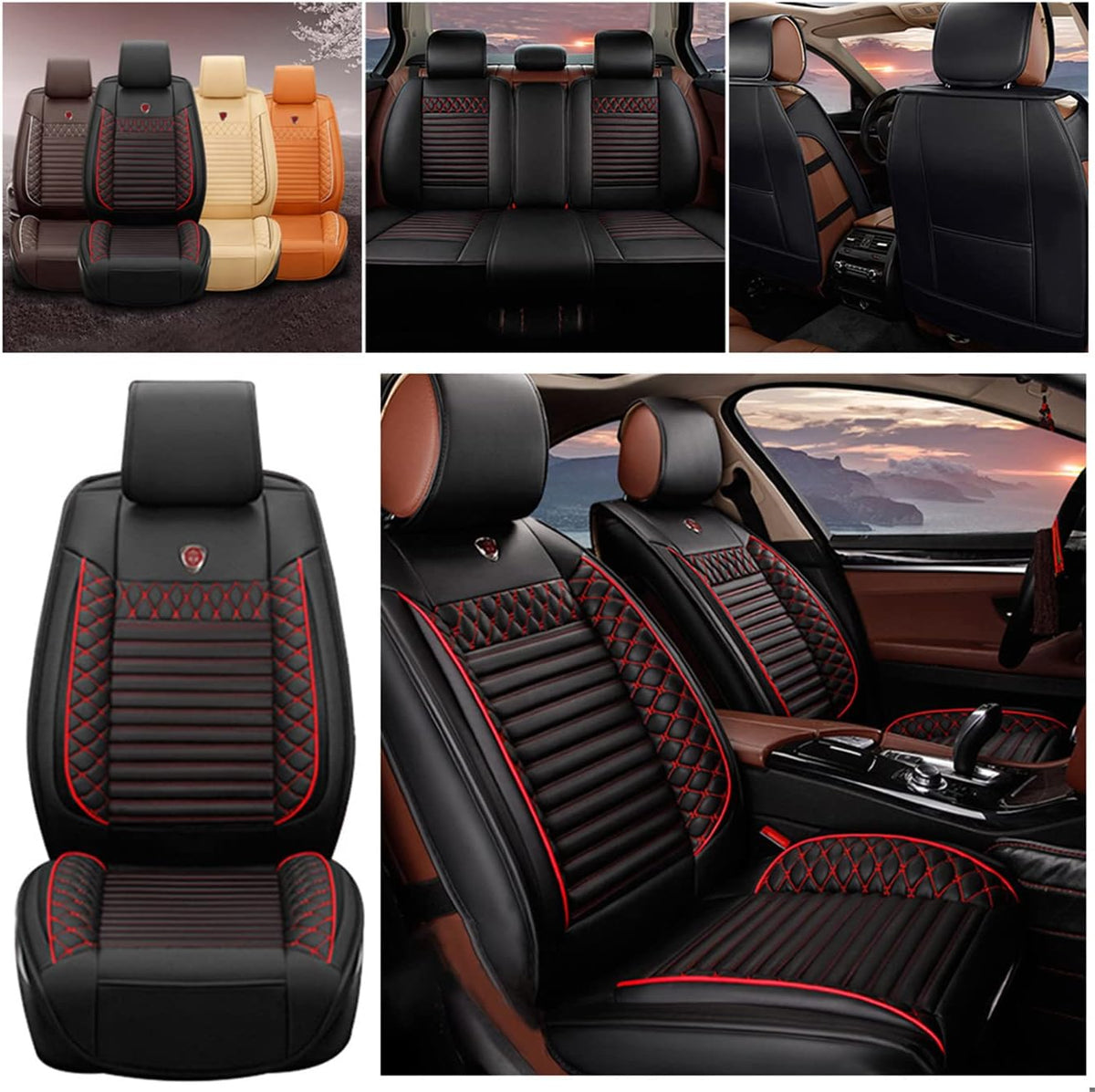 Beige PU Leather Waterproof Car Seat Cover Protectors Y2793