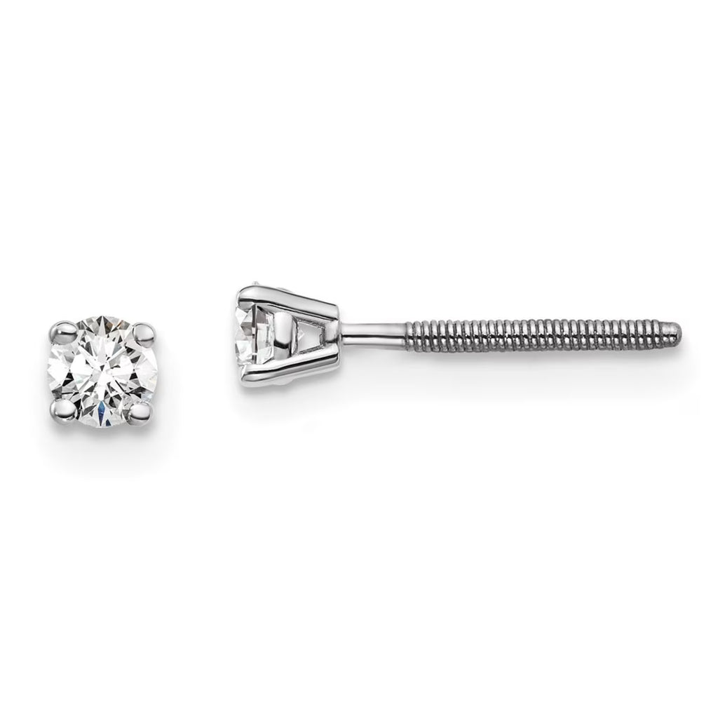 14k White Gold 1/5 Carat Total Weight Round Lab Grown Diamond Screw Back Stud Post Earrings E5670