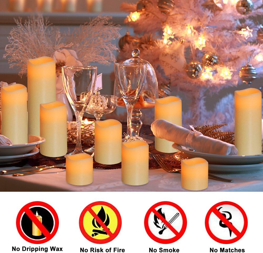Flameless LED Pillar Candle Set of 9 with Remote Control Timer M767299