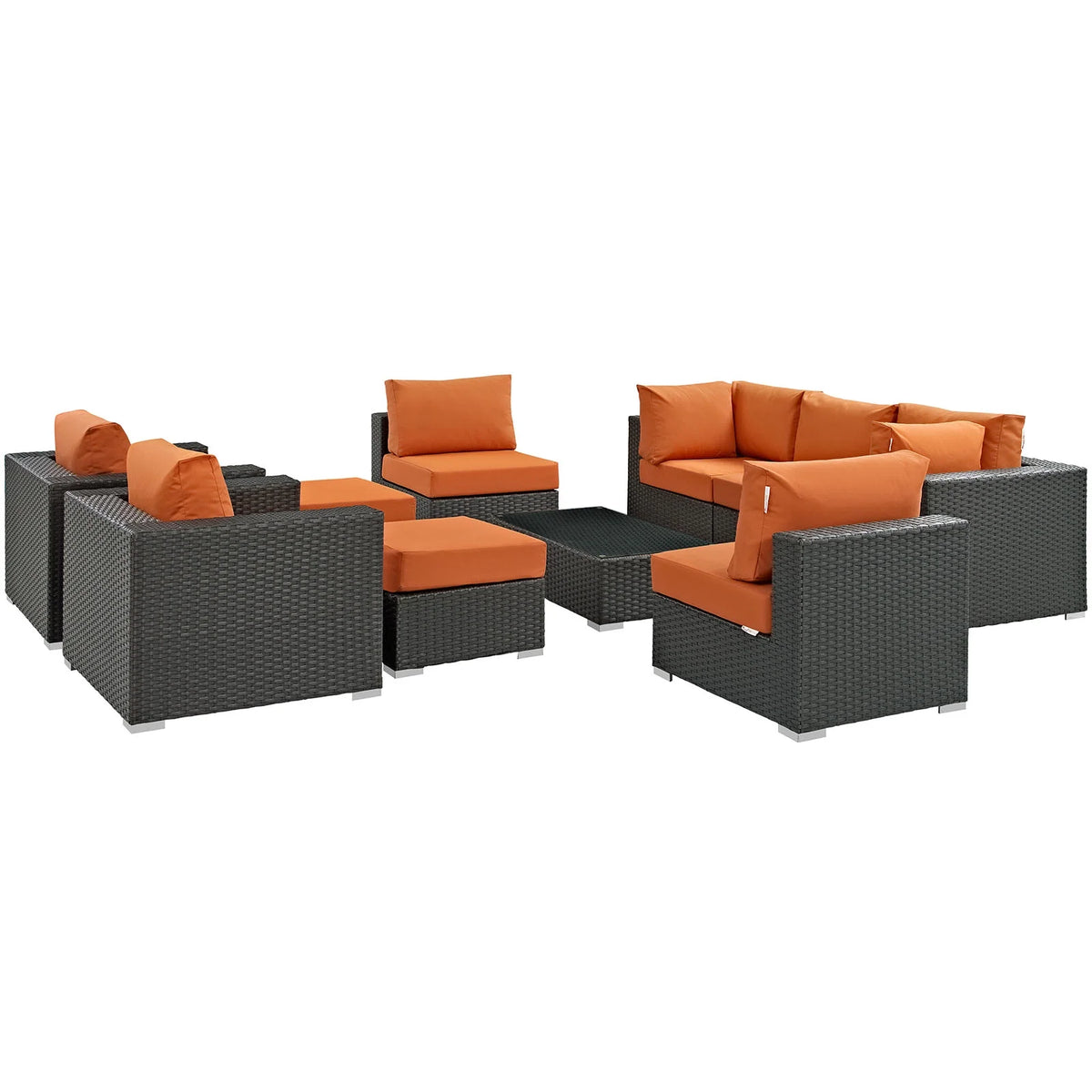 Orange Rattan 10 PCS Sectional Sofa Set C64331