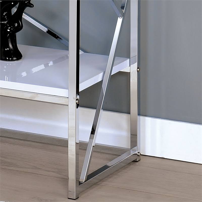 Chrome and White 4 Shelf Wood Bookcase G83146