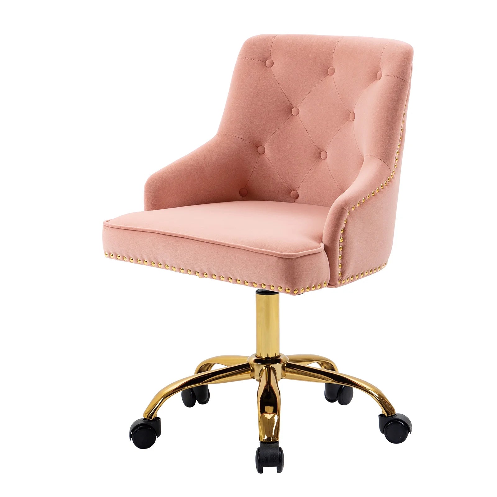 Velvet Vanity Chair with Tufted Button, Swivel Height-Adjustable Seat M853