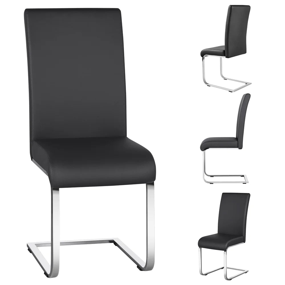 Black Faux Leather Dining Chair with Metal Legs, Set of 2 H95847