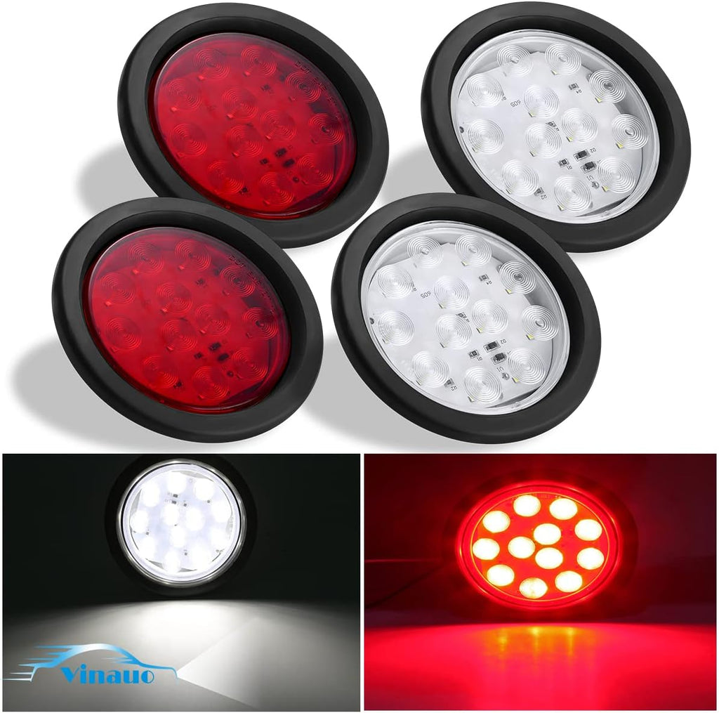 4 Inch LED Trailer Tail Lights Kit with Grommet Plug, 8 X Red Round 12 LED Brake Stop Turn Signal Tail Light X622112