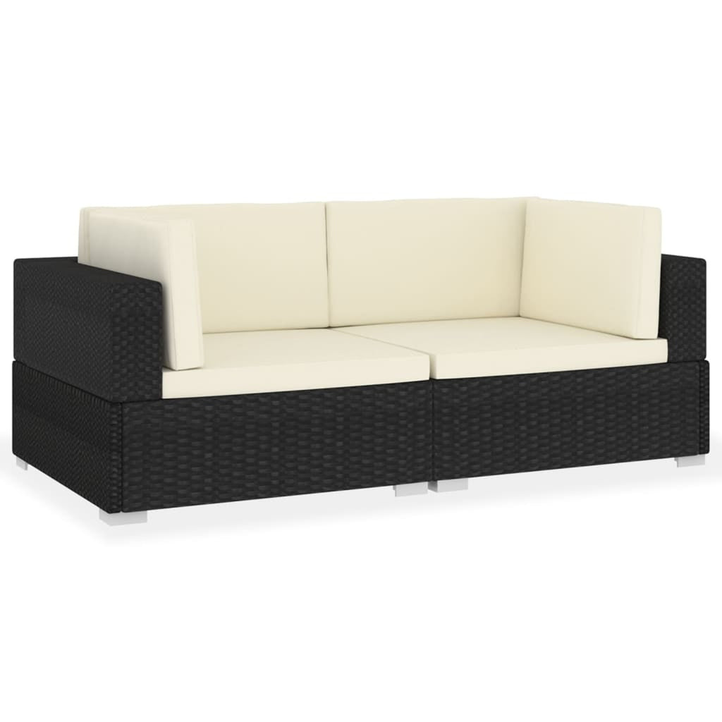 Set of 2 Black Poly Rattan Corner Sofa with Cushions Powder-Coated Steel Frame X787240
