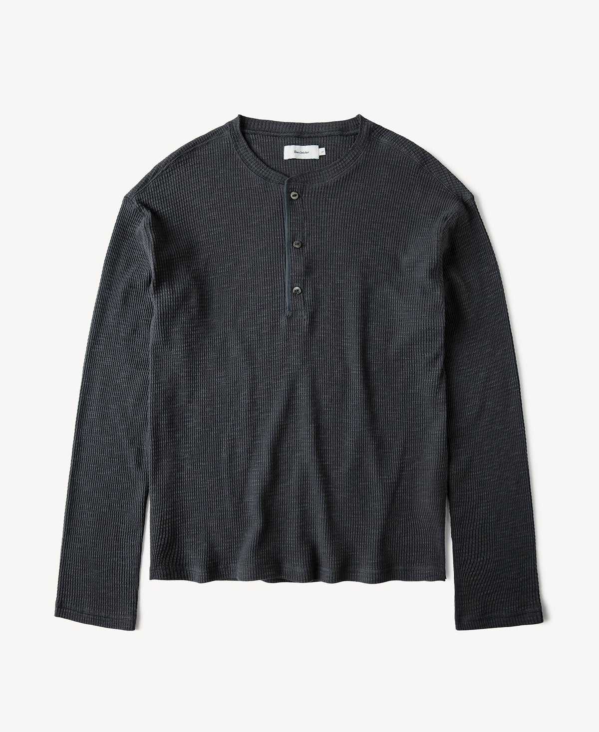 Honeycomb Waffle Knit Henley Long Sleeve T-Shirt